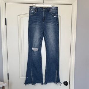 Women's Risen - Dark Blue Distressed Flare Jeans, Size 9/29